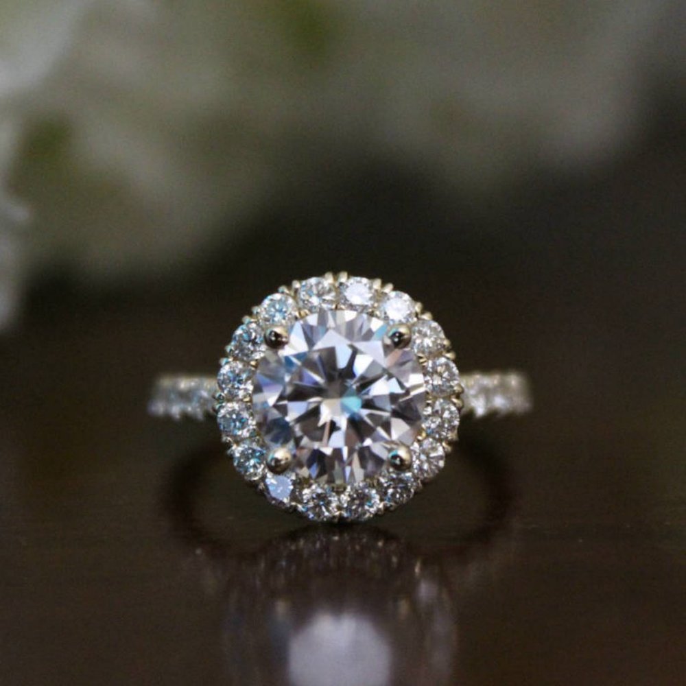 NEW Gold Round Diamond Halo Engagement Ring - Picture 2 of 6